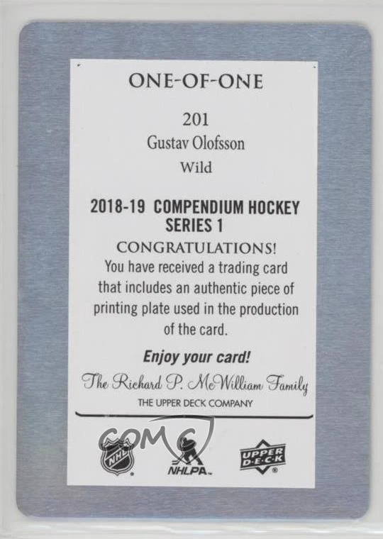 2018-19 Upper Deck Compendium Printing Plate Cyan 1/1 Gustav Olofsson #201 0i5 - Image 2 of 3