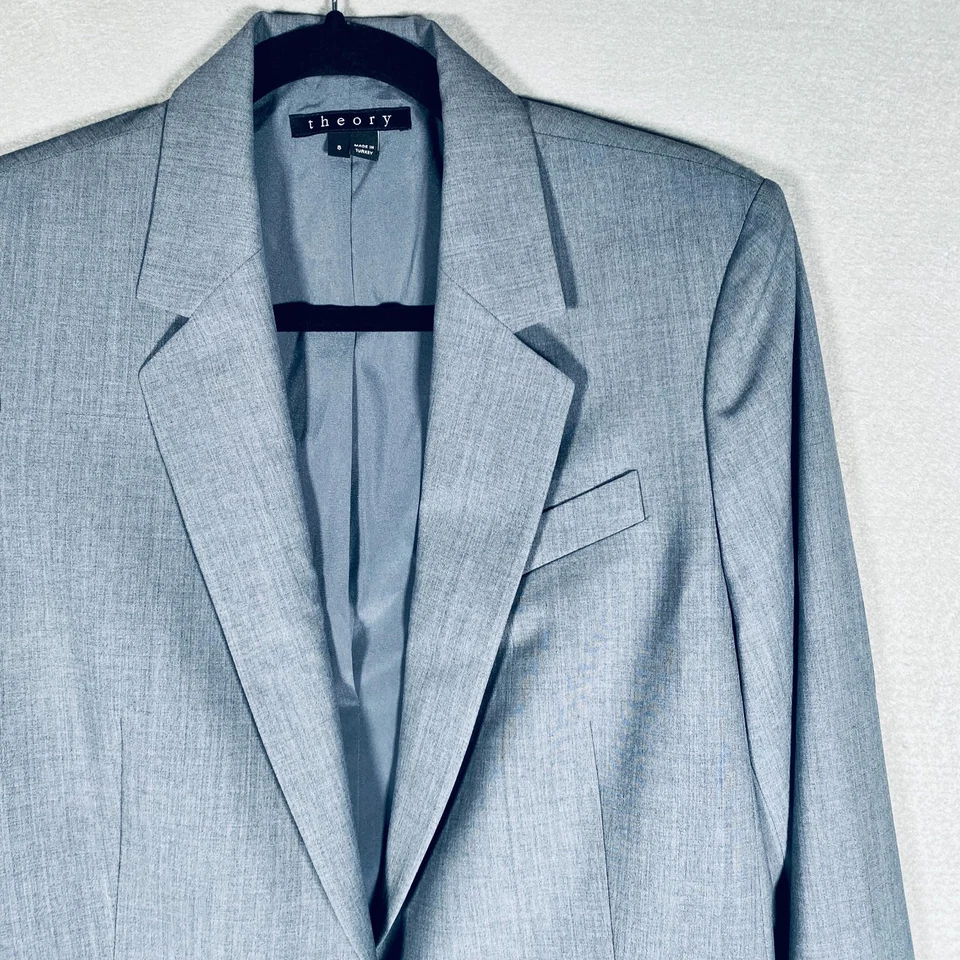 Blazer Theory Mujer 8 Azul Gris Mezcla de Lana Chaqueta Botón Único EE. UU. Foto 3 de 4