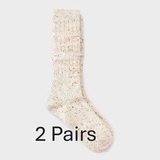 2 Pairs Women's Cotton Blend Ribbed Fleck Slouch Crew Boot Socks 4-10 Ivory New