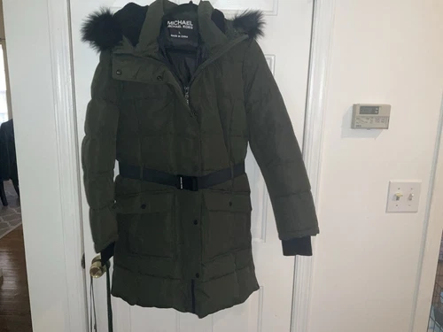 Cappotto imbottito con cintura verde Michael Kors taglia L