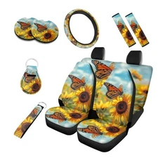 Oil Painting 10pcs Car Seat Covers Butterfly Hand Monarch Butterfly Sunflower