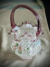 Fenton French Opalescent Spiral Optic Rose Crest Hand Painted Basket Signed