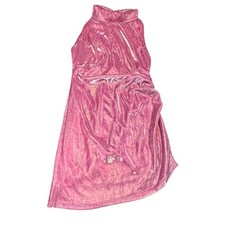 Lulus Women's Metallic Pink Halter Mini Dress Small Ruched Bodycon Tulip Hem