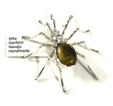 Navajo Handmade Sterling Silver and Tigers Eye Spider Pin by Effie Garfield