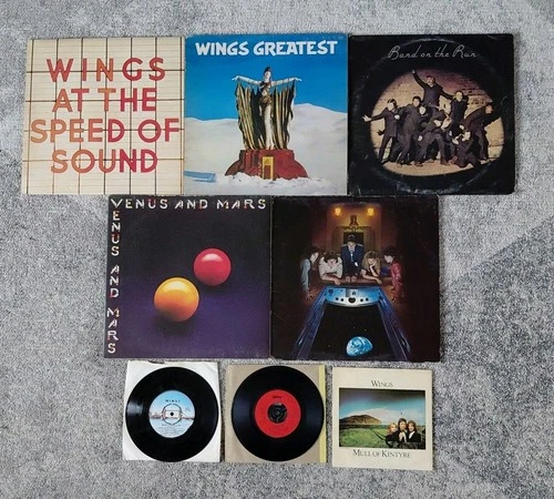 PAUL MCARTNEY AND WINGS RECORD COLLECTION WITH POSTERS VG+ BEATLES SINGLES LPS