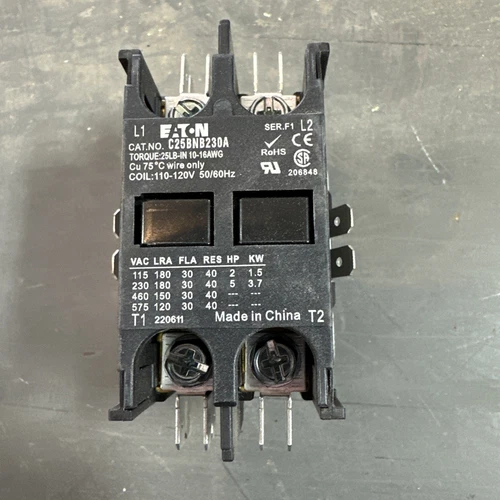 Eaton C25BNB230A Cutler-Hammer 120Vac Non-Reversing Definite Purpose Contactor