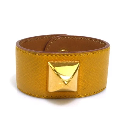 Authentique bracelet HERMES Medor cuir/métal or jaune - e61692a - Photo 1/4
