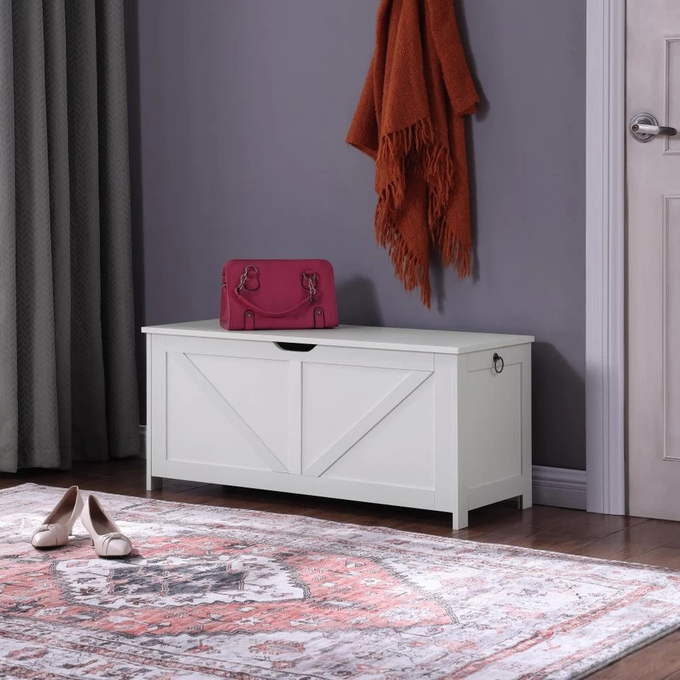 Banco de almacenamiento organizador de caja de juguetes retro entrada con 2 bisagras fácil montaje Foto 4 de 4