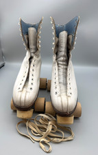 Vintage Betty Lytle Hyde Chicago Roller Skates Womens Sz 6 1/2 White Wood Wheels