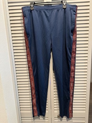Vintage Stussy Side Tape Track Pants Navy Blue Burgundy Size XL Raw Hem Modified