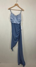 Bridesmaid Prom Dress Size UK 6 Pale Blue Straps Adjustable Draped Hi Low