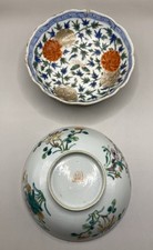 Antique Chinese Bowl Famille Rose Porcelain Late 19th century Flowers 6 Cracks