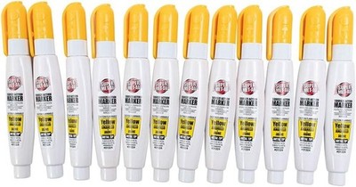 12 Pc Set Yellow Fine Tip Pump Squeeze Super Met-Al Paint Marker Pen Metal Stone