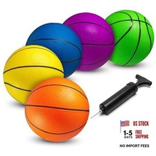 Mini Basketball Set for Kids - 6 Inch 5 Pack w/Hand Pump Vibrant Multi Colors