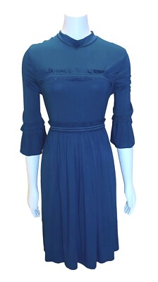 Lost Ink Womens NWT 3/4 Sleeve High Neck Ruffle Dress turquoise XL