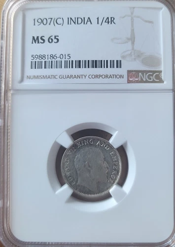 High Grade 1907(c) India 1/4 Rupee NGC MS 65