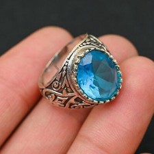 Blue Topaz Men's Ring 925 Sterling Silver Handmade-Statement All Size-BJ104