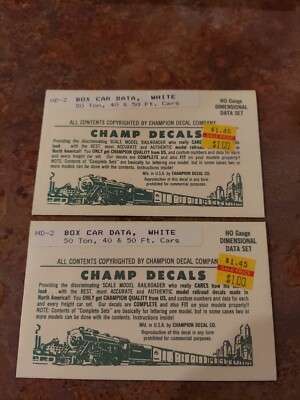 2 Pk Champion Decals  HD-1 Box Car Data White Dimensional Date Set HO Scale