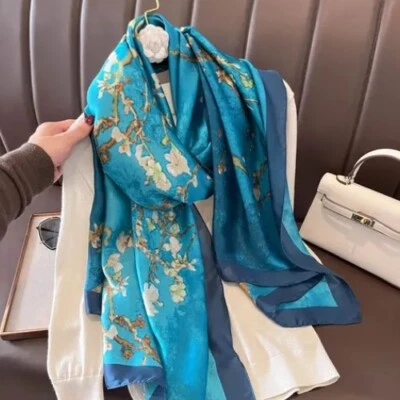 Elegant Luxury Silky Scarf Beach Shawl Van Gogh's Almond Blossom Women's Gift