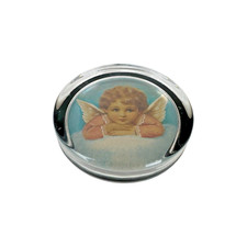 THOMAS CATHEY Angel Paperweight Glass Vintage Shimmer Metallic England 3.5"