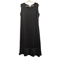 Vtg Skinky Maxi midi Dress Womens Large Black Layard Sleeveless Liquid Knit