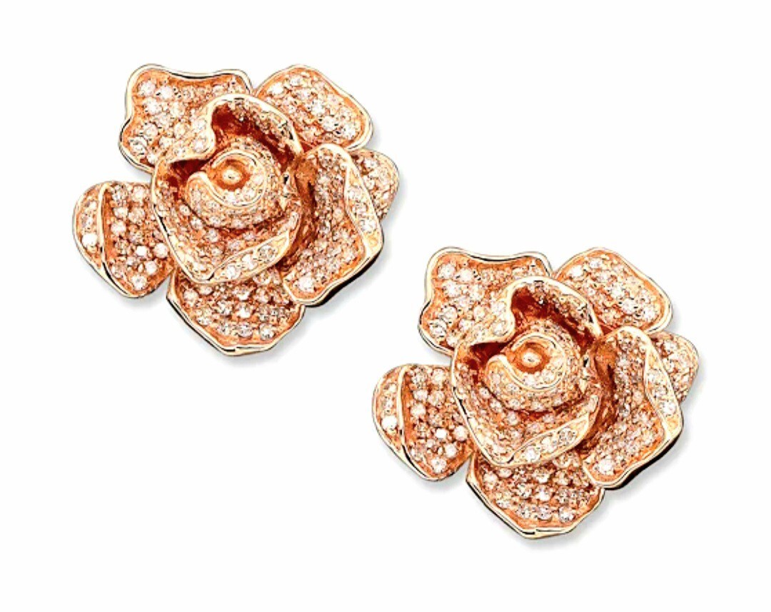 EFFY BH 14k Rose Gold Pave Diamonds ROSE/ FLOWER Earr… Gem