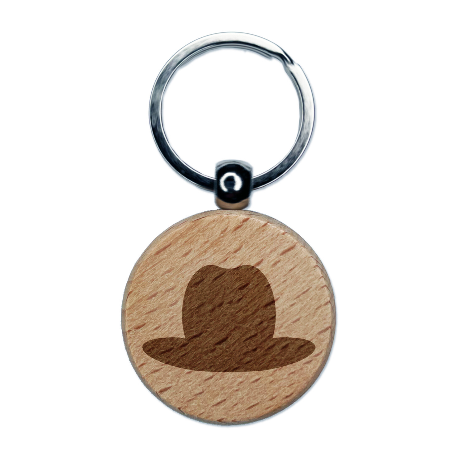 Cowboy Hat Solid Engraved Wood Round Keychain Tag Charm