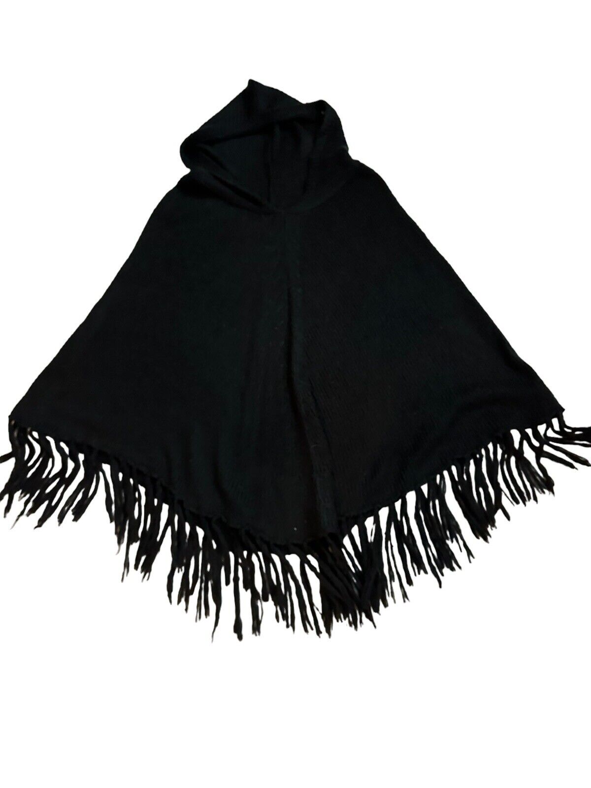 New York And Co Black Fringed Hooded Cape Knitted… - image 3