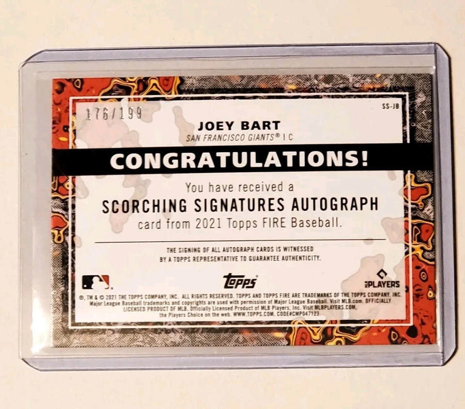 Joey Bart RC Auto | 2021 Topps Fire Scorching Signatures #'d  176/199 MLB Giants - Image 2 of 2