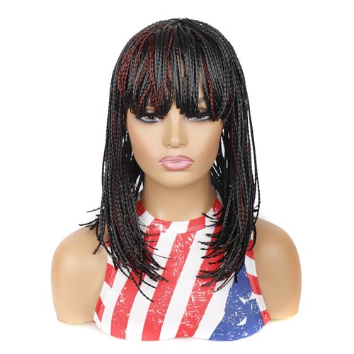 Wigs for Black Women Synthetic Braiding Wigs Neat Bangs 14" Short BOB Box Braids - Picture 11 of 34