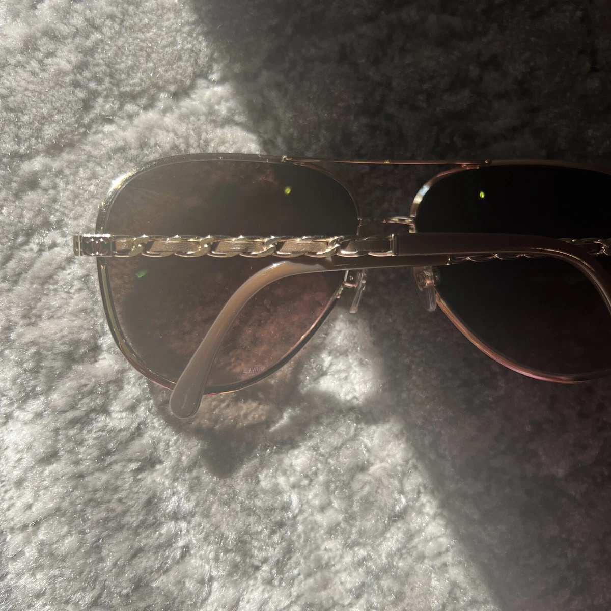 authentic Chanel Aviator sunglasses gold/brown with braid on arms with Case