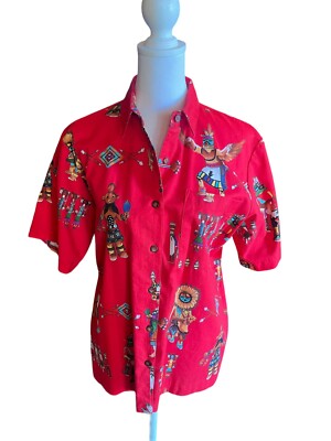 Vintage 90s Sharon Young Native Indian Dancer Southwest Red Button Up Shirt Sz 6
