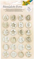 Folia Adventskalender Buttons, Aus Blech, Zahlen 1-24, Perlmutt