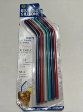 Pack Of Six Reusable Silicone Straws (Multicolor) Soft Easy to Clean Damaged Box