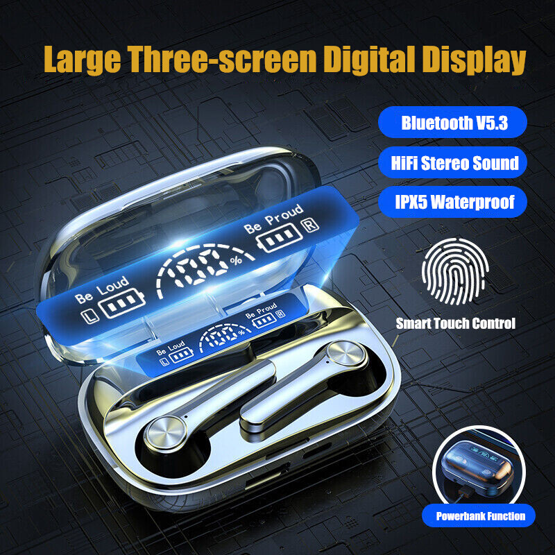 TWS Wireless Earbuds Bluetooth 5.3 Waterproof Headset Headphones With Power Bank