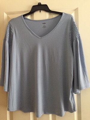 Evri Women's Agility Blue, Tunic Top, 3/4 Length Bell Sleeves, V-Nec Size 1X NWT