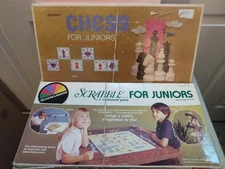 Vintage Selchow & Righter Board Games - Scrabble Jr [93/100] & Chess For Juniors