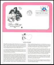 1990 Love Birds Sc 2440 FDC PCS panel, blue doves heart romance valentine symbol