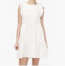 J Crew White Linen Blend Ruffle Sleeve Tiered Mini Dress 12 bI372 NWT $98