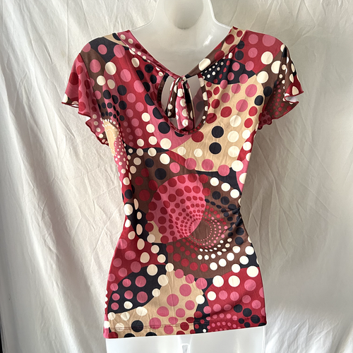 Top Vintage Max Studio Bordeaux/beige Rayé - Taille S, Modal Extensible, Style Y2K Années 90