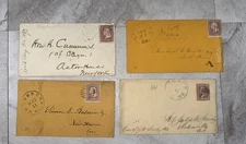 4 Civil War Era Covers 1860s, 3¢ Stamps, Maine CT NY RI, Astor House NYC Lot