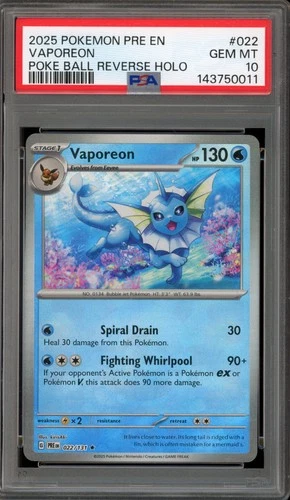 Pokemon Vaporeon Prismatic Evolutions Poke Ball Reverse Holo Rare #022 PSA 10