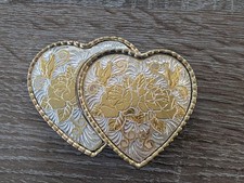 Two Dual Hearts Shaped Flower Swirl Ornate Etched Floral Western Belt Buckle USA
