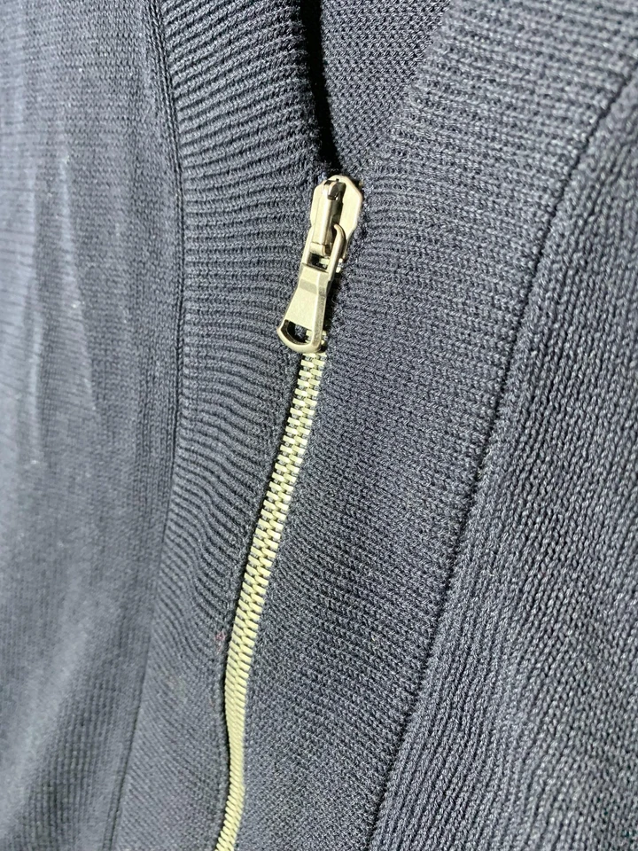 Cárdigan Vince Cremallera Para Hombres XL Azul Marino Suéter Tejido Codo Parches Bolsillos Cuello en V Foto 3 de 4