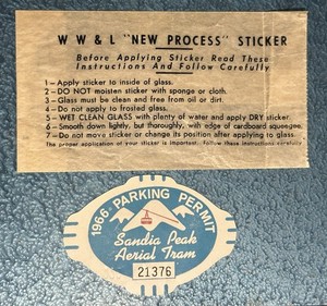 NOS 1966 parking permit decal for Sandia Peak Aerial Tramway in Albuquerque, NM