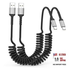 Car Carplay Cable 2Pack 3ft Coiled USB A to USB C Cable for 3FT USB A-C Black