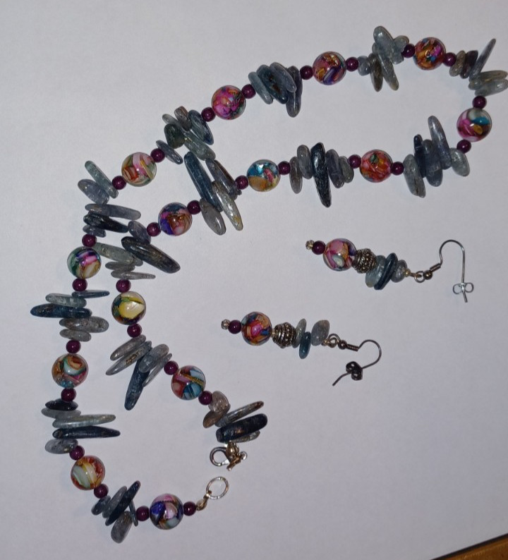 Artisan - Kyanite, Ruby & Rainbow Marble Necklace… - image 6
