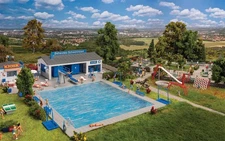 Faller 190136 HO Scale Leisure Swimming Pool, Pavilion, Playground - Action Set