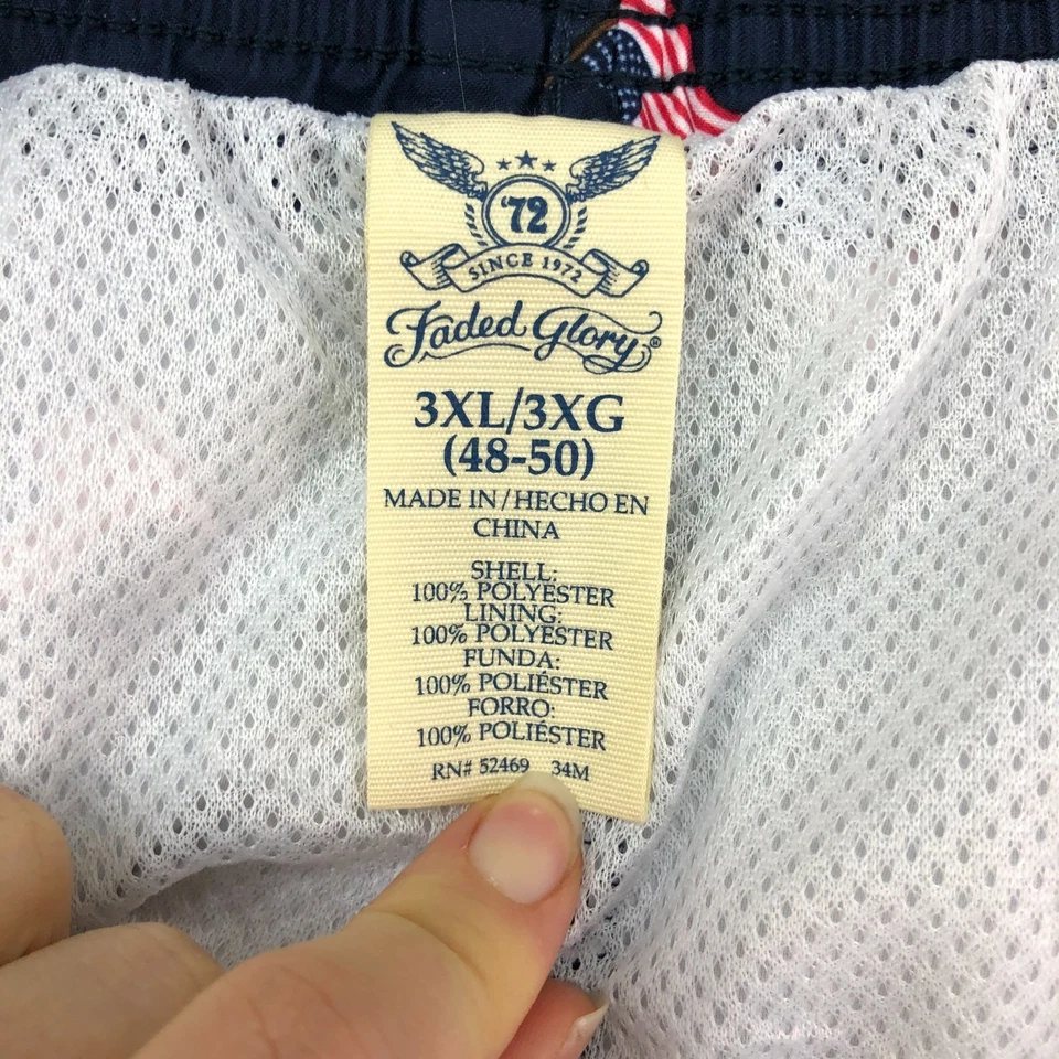 Bañador Glory Desteñido Para Hombres 3XL XXXL Azul Marino Encaje Corbata Malla Forrada Estampado Bandera EE. UU. Foto 3 de 4