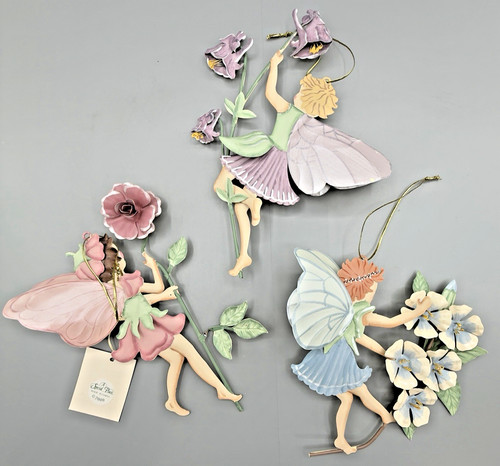 VTG 2000 A Special Place Metal Hand Painted Fairy Flower Fairies S/3 Y2K Hanging
